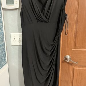 Lauren Ralph Lauren Black Ruched Wrap-Style Midi Dress